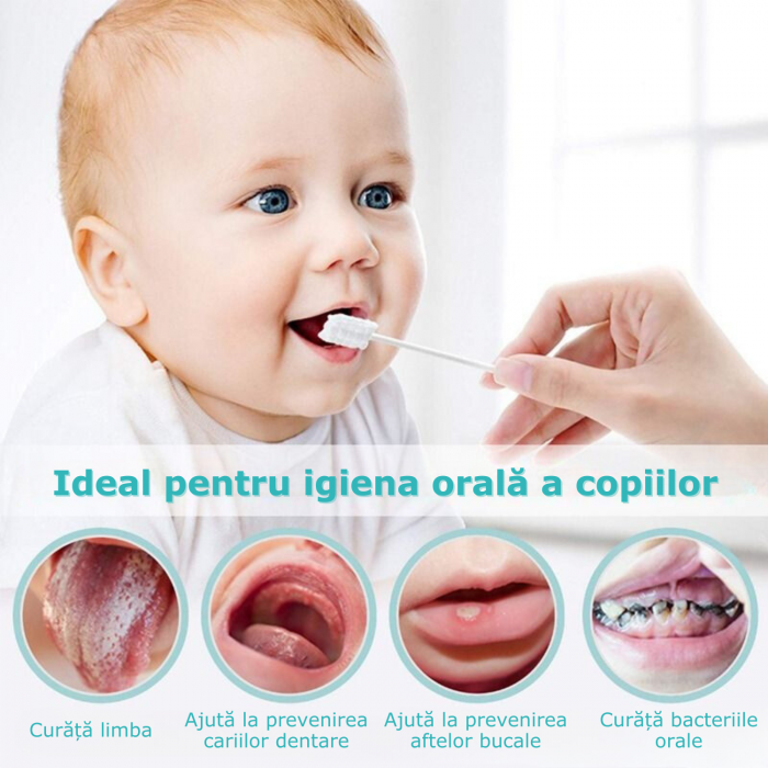 Set 30 bucati Periute de Dinti pentru Bebelusi Simply Joy®, Unica folosinta, pentru curatare limba, gingii si dinti sugari si copii, Ambalaj individual, Alb [2]