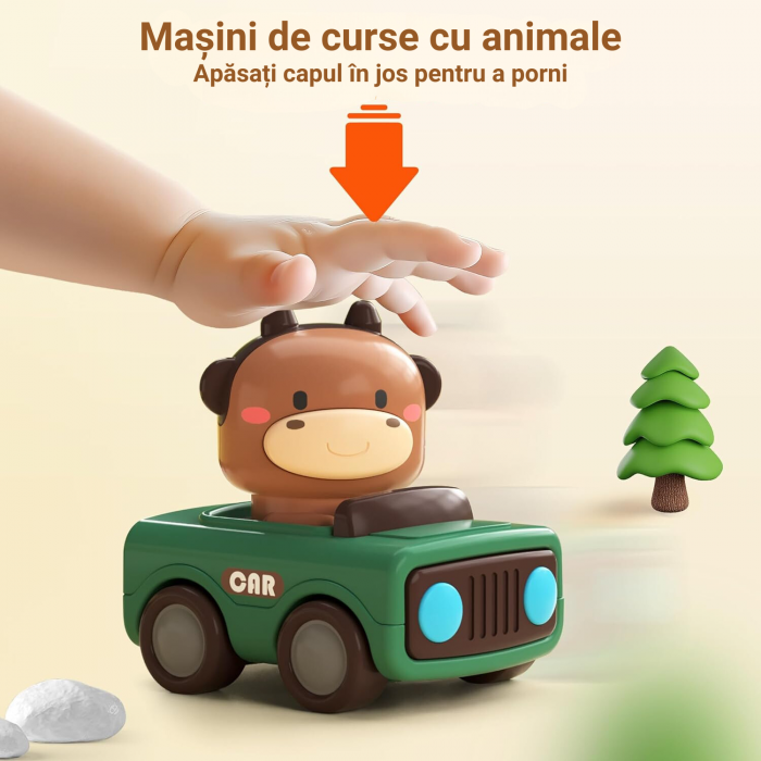 Set 4 Masinute de jucarie, Simply joy, cu animale pentru bebelusi, copii, fete si baieti [4]