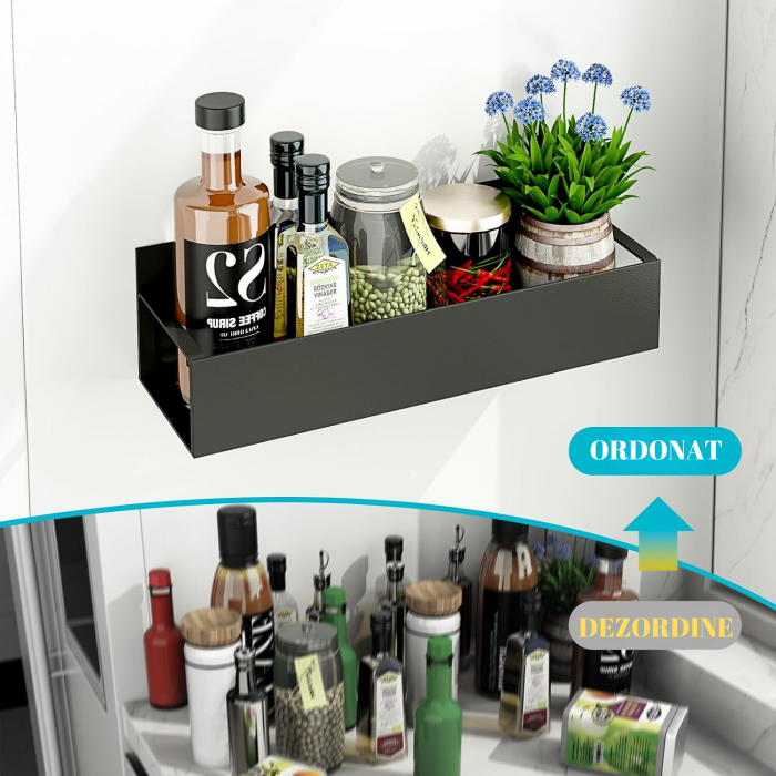 Set 5 rafturi pentru frigider, Simply Joy, organizator cu magnet pentru condimente, bucatarie, cuptor cu microunde, masina de spalat, negru [8]