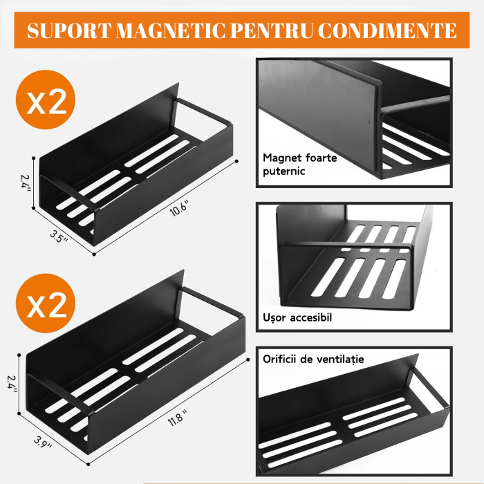 Set 5 rafturi pentru frigider, Simply Joy, organizator cu magnet pentru condimente, bucatarie, cuptor cu microunde, masina de spalat, negru [7]