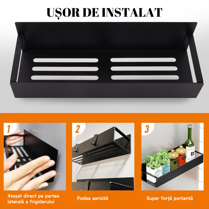 Set 5 rafturi pentru frigider, Simply Joy, organizator cu magnet pentru condimente, bucatarie, cuptor cu microunde, masina de spalat, negru [4]
