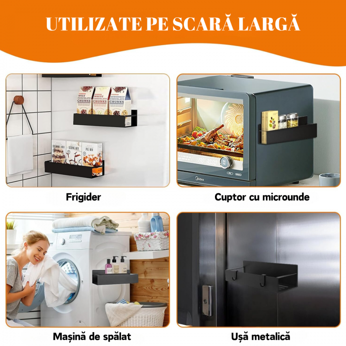 Set 5 rafturi pentru frigider, Simply Joy, organizator cu magnet pentru condimente, bucatarie, cuptor cu microunde, masina de spalat, negru [3]