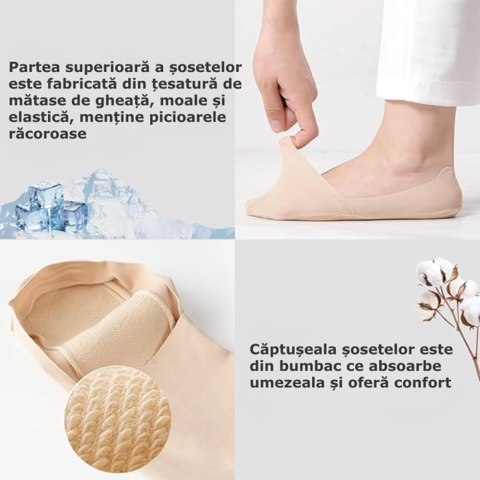 Set 9 perechi de sosete scurte pentru femei, Simply Joy, Subtiri, invizibile, anti-alunecare, Marime universala 35-40 EU, pentru mocasini, balerini, pantofi decupati, imprimeu uni, negru/alb/bej [9]