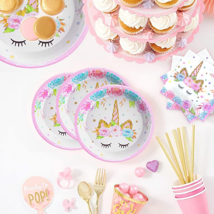 Set de baloane si accesorii petrecere aniversara, Simply Joy®, 164 Piese, Tematica Unicorn, Baloane, Banner “Happy Birthday”, Decor pentru tort, Farfurii, Pahare, Servetele, Lingurite, Furculite, Cuti [7]