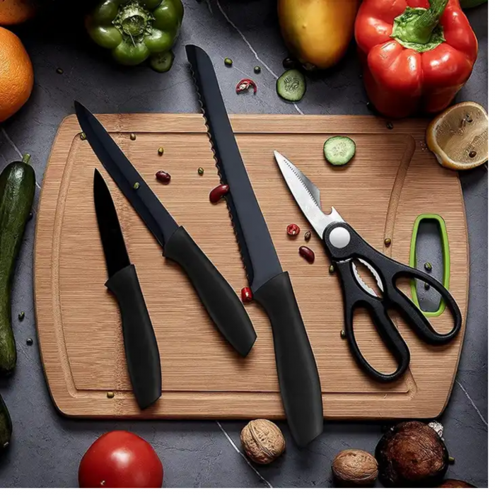 Set de cutite pentru bucatarie, Simply Joy, 17 piese, cu suport acrilic, Foarfeca si Dispozitiv de Ascutit inclus, plus Decojitor fruncte/legume, Otel Inoxidabil, Negru [4]