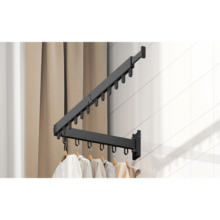 Suport de uscare pentru haine, Simply Joy, 114 cm, retractabil cu carlige, usor de instalat, uscator de rufe cu capacitate mare de incarcare, pentru balcon, baie, dormitor, negru [8]