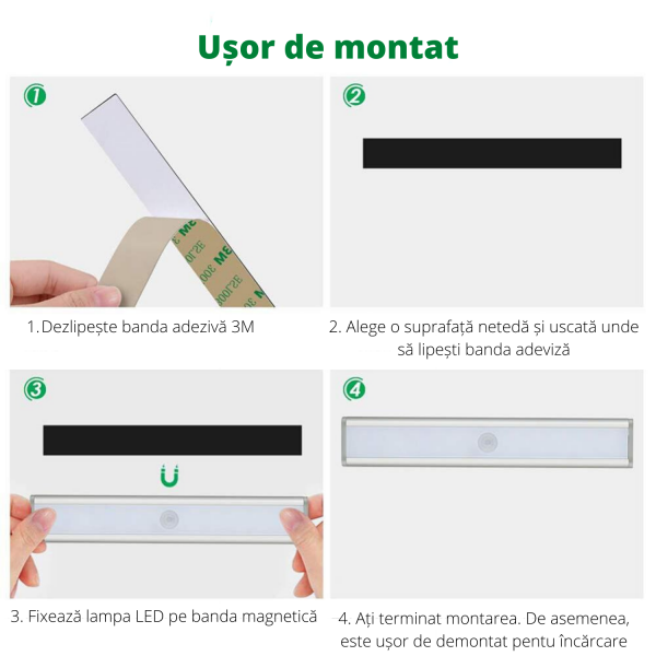 Set Corpuri de Iluminat - 2 lampi LED cu senzor de miscare, 46 led-uri puternice, fara fir, fara baterii cu reincarcare prin USB,cu suport magnetic, pentru dressing, dulap de bucatarie, baie, hol, sca [8]