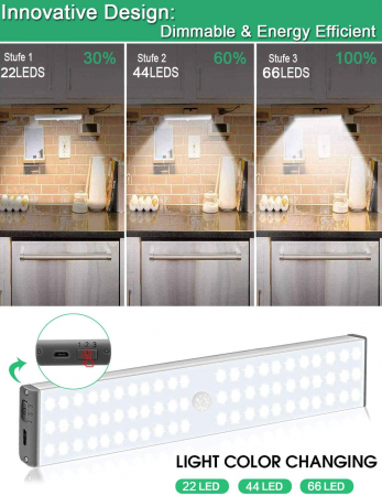 Corp de iluminat LED cu senzor de miscare, Simply Joy , reincarcabil, fara fir,portabil, cu suport magnetic, pentru dressing, dulap de bucatarie, baie, hol, scari  cu 60 de leduri [8]