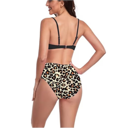 costum de baie 2 piese, negru cu imprimeu animal print [6]