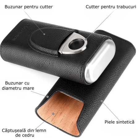 Cutie de trabucuri din piele ecologica, negru [4]