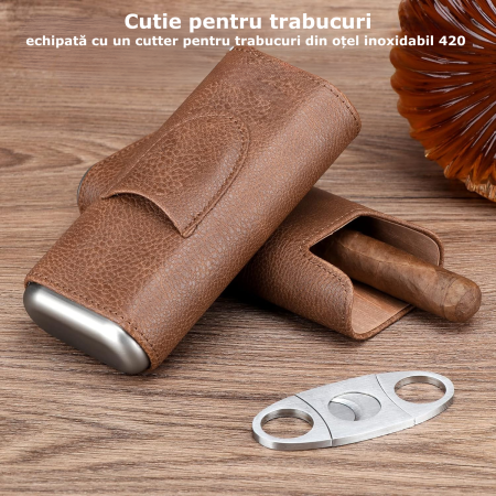 Cutie de trabucuri din piele ecologica, maro [2]