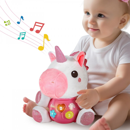 Jucarie pentru bebelusi, Simply Joy, animal de plus unicorn, cu sunete si lumini, roz, + 6 luni [1]