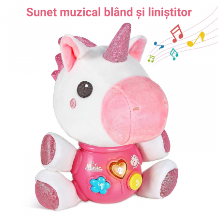 Jucarie pentru bebelusi, Simply Joy, animal de plus unicorn, cu sunete si lumini, roz, + 6 luni [4]