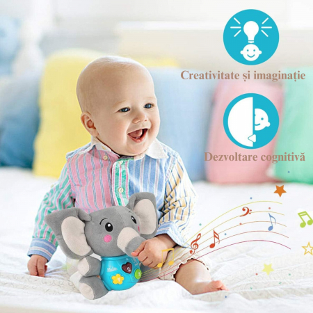 Jucarie pentru Bebelusi, Simply Joy, Elefant de Plus, cu Sunete si Lumini, pentru Fete si Baieti, Bebelusi de 6 luni, 9 luni, 12 luni, 1 an, 2 ani, Gri [4]