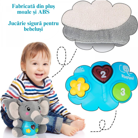 Jucarie pentru Bebelusi, Simply Joy, Elefant de Plus, cu Sunete si Lumini, pentru Fete si Baieti, Bebelusi de 6 luni, 9 luni, 12 luni, 1 an, 2 ani, Gri [5]
