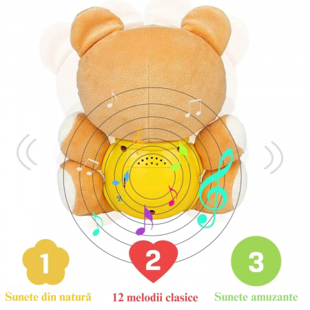 Jucarie pentru Bebelusi, Simply Joy, Urs de Plus, cu Sunete si Lumini, pentru Fete si Baieti, Bebelusi de 6 luni, 9 luni, 12 luni, 1 an, 2 ani, Maro [1]