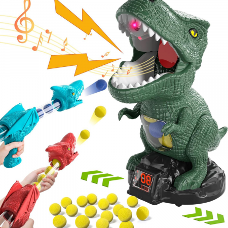 Jucarii de vara - Jucarie pusca cu dinozauri, Simply Joy, cu tinta, pentru baieti si fete, verde, + 3 ani