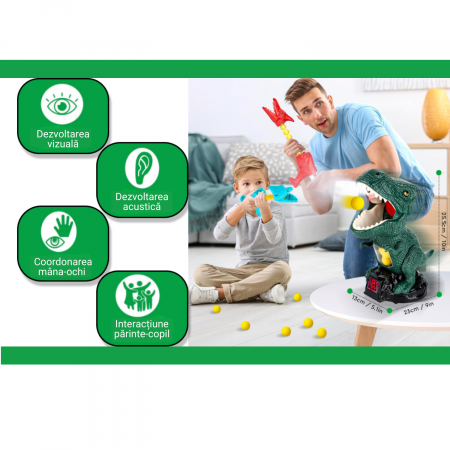 Jucarie pusca cu dinozauri, Simply Joy, cu tinta, pentru baieti si fete, verde, + 3 ani [4]
