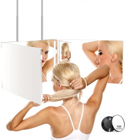 Corpuri de iluminat - Oglinda 360°, Simply joy, Portabila, Sistem agatare, Pliabila, Inaltime reglabila, Potrivita pentru machiaj, aranjare, coafat, barbierit, ingrijire, ABS, Alb