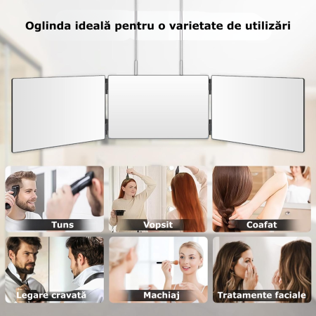 Oglinda Cosmetica Iluminata Led 360° Simply Joy® Anti Aburire, Portabila, Sistem Agatare, Pliabila, Lungime Reglabila, Oglinzi Cosmetice pentru Coafor, Barbierit, Vopsit, Tuns si Machiaj, ABS, Negru [3]