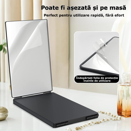 Oglinda Cosmetica Iluminata Led 360° Simply Joy® Anti Aburire, Portabila, Sistem Agatare, Pliabila, Lungime Reglabila, Oglinzi Cosmetice pentru Coafor, Barbierit, Vopsit, Tuns si Machiaj, ABS, Negru [7]