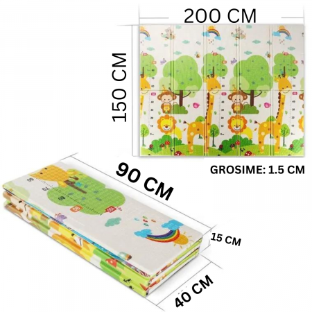 RESIGILAT - Covor de joaca termic girafa si tren 200 X 180 X 1 cm, Simply Joy,pliabil,antiderapant,educativ si interactiv cu doua fete, extra gros, protectie impotriva loviturilor, cadou bebelusi [6]