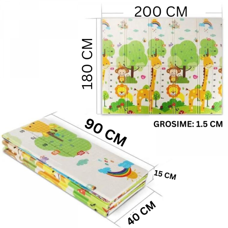 RESIGILAT - Covor de joaca termic girafa si tren 200 X 180 X 1.5 cm, Simply Joy,pliabil,antiderapant,educativ si interactiv cu doua fete, extra gros, protectie impotriva loviturilor [3]