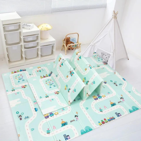 RESIGILAT-Covor de joaca termic girafa si tren 200 X 150 X 1 cm, Simply Joy,pliabil,antiderapant,educativ si interactiv cu doua fete, extra gros, protectie impotriva loviturilor [5]