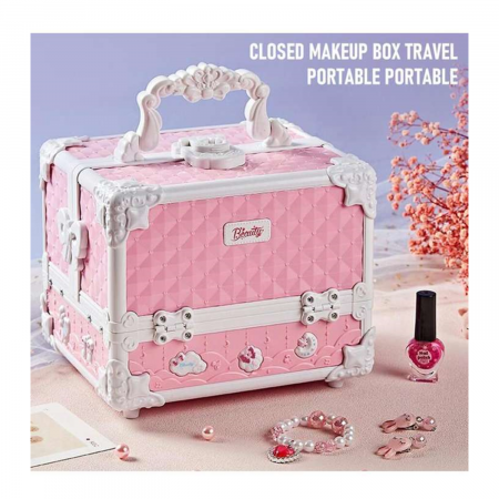 RESIGILAT-Trusa de machiaj pentru copii, Set Make-Up Simply Joy, cu 47 de elemente pentru make-up, rujuri, farduri, oja, Design inedit, geanta cu maner pentru transport, pentru fetite de 3,4,5,6,7,8,9 [2]