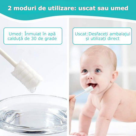 Set 30 bucati Periute de Dinti pentru Bebelusi Simply Joy®, Unica folosinta, pentru curatare limba, gingii si dinti sugari si copii, Ambalaj individual, Alb [4]