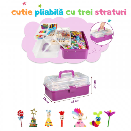 Set 3000 de Piese de Arta si Meserii pentru Copii, cu cutie portabila de depozitare pliabila in 3 straturi, Jucarie de artizanat pentru copii fete si baieti de 3-9 ani [3]