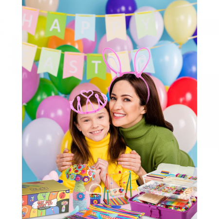 Set 3000 de Piese de Arta si Meserii pentru Copii, cu cutie portabila de depozitare pliabila in 3 straturi, Jucarie de artizanat pentru copii fete si baieti de 3-9 ani [6]