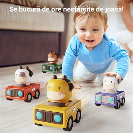Set 4 Masinute de jucarie, Simply joy, cu animale pentru bebelusi, copii, fete si baieti [4]