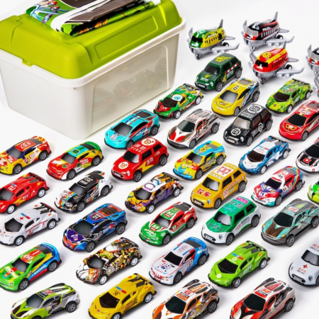Produse - Set 50 masinute, masina de jucarie Push and Go, Simply Joy®, include 3 avione si o harta, Multicolor, cadou pentru baieti si fete de 3 ani +