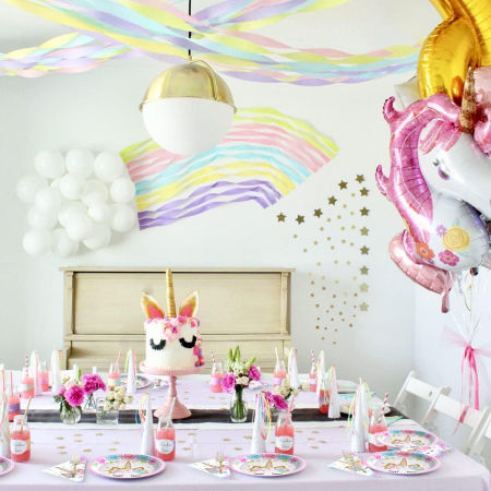 Set de baloane si accesorii petrecere aniversara, Simply Joy®, 164 Piese, Tematica Unicorn, Baloane, Banner “Happy Birthday”, Decor pentru tort, Farfurii, Pahare, Servetele, Lingurite, Furculite, Cuti [4]