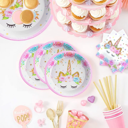 Set de baloane si accesorii petrecere aniversara, Simply Joy®, 164 Piese, Tematica Unicorn, Baloane, Banner “Happy Birthday”, Decor pentru tort, Farfurii, Pahare, Servetele, Lingurite, Furculite, Cuti [6]