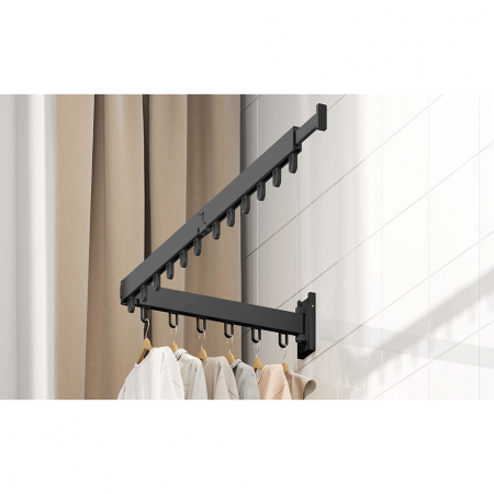 Suport de uscare pentru haine, Simply Joy, 114 cm, retractabil cu carlige, usor de instalat, uscator de rufe cu capacitate mare de incarcare, pentru balcon, baie, dormitor, negru [7]