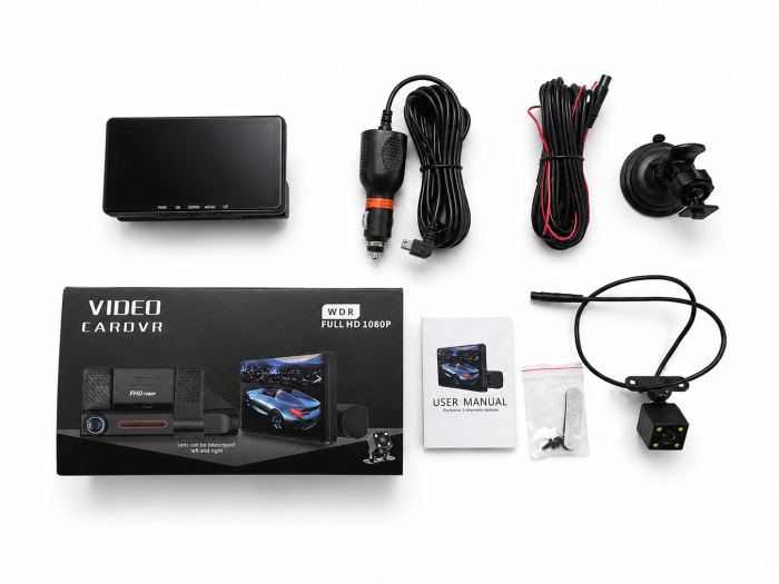 Camera bord auto tripla DVR XH-208 Full HD, 4”, fața + interior + spate, Ridesharing [2]