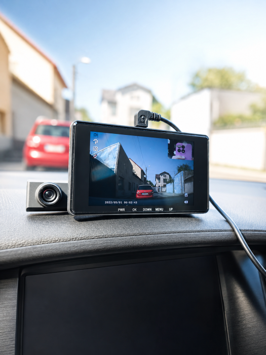 Camera bord auto tripla DVR XH-208 Full HD, 4”, fața + interior + spate, Ridesharing [5]