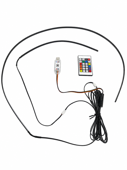 Kit 2 benzi acrilice luminoase auto, 110 cm + 35 cm, efect curcubeu, alimentare USB, pentru bord [3]