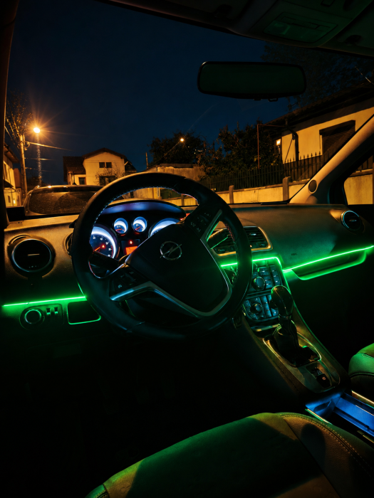Kit 2 benzi acrilice luminoase auto, 110 cm + 35 cm, efect curcubeu, alimentare USB, pentru bord [6]