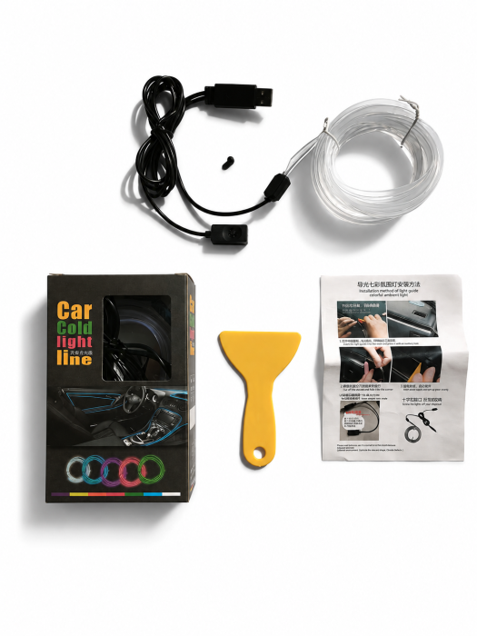 Banda LED RGB auto 3M, 7 culori, control pe fir, alimentare USB [2]