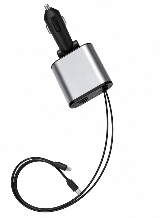 Incarcator auto 4 in 1, 120W, cu cabluri retractabile USB-C și Lightning [3]