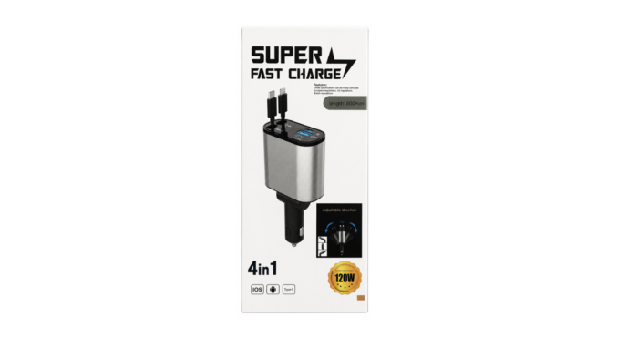 Incarcator auto 4 in 1, 120W, cu cabluri retractabile USB-C și Lightning [6]