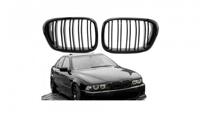Set 2 grile duble, negru lucios, M Design pentru BMW E39 [5]