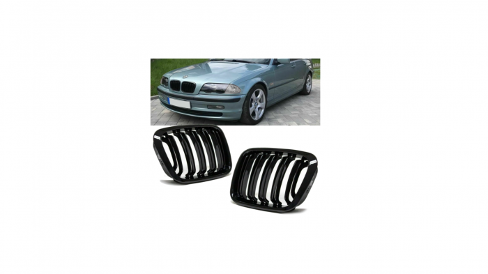 Set 2 grile duble, negru lucios, M Design pentru BMW E46 4 usi Nonfacelift [4]