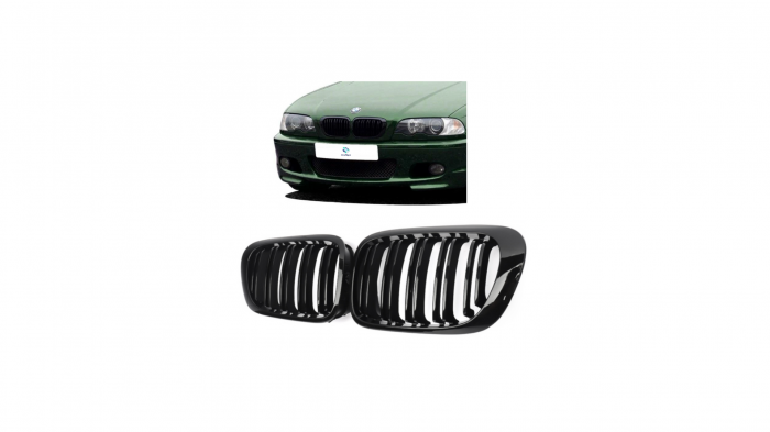Set 2 grile duble, negru lucios, M Design pentru BMW E46 Coupe Nonfacelift [3]