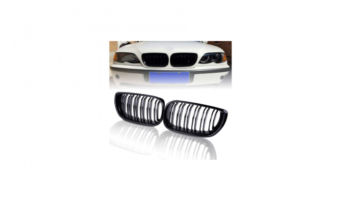Set 2 grile duble, negru lucios, M Design pentru BMW E46 Facelift [6]