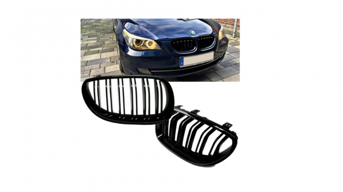 Set 2 grile duble, negru lucios, M Design pentru BMW E60 [8]