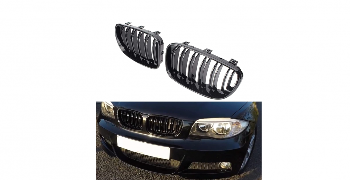 Set 2 grile duble, negru lucios, M Design pentru BMW E81 E87 Facelift [6]